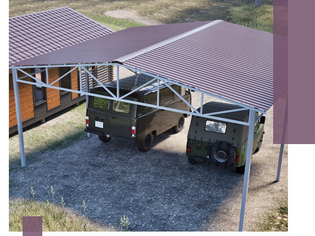 Двускатные навесы под ключ в Холмске — изготовление и монтаж